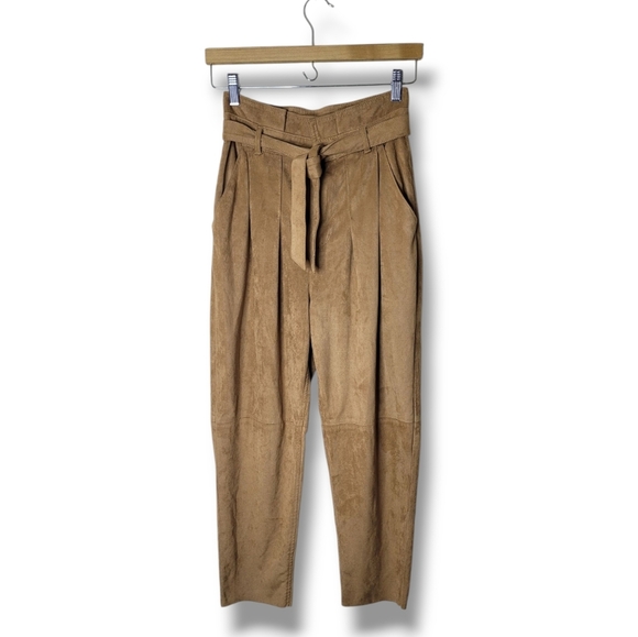 Free People Nightfall Faux Suede Paperbag Pants Camel Brown 0 Boho Streetwear - Picture 2 of 10